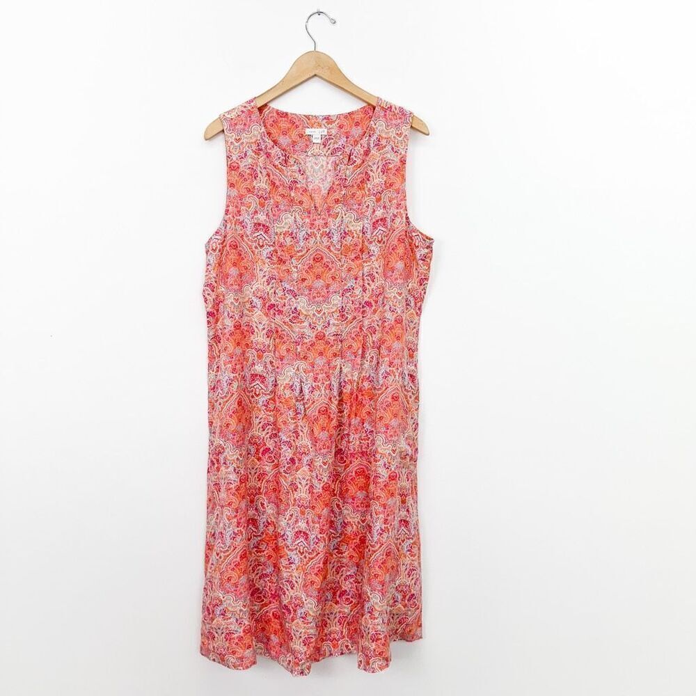 J. Jill Love Linen Women’s All Over Paisley Printed Sleeveless Midi Orange Pink